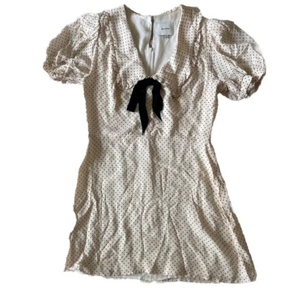 Reformation Kaylia Dress in Allegra bow tie neck polka dot minidress size 10 - Picture 6 of 12